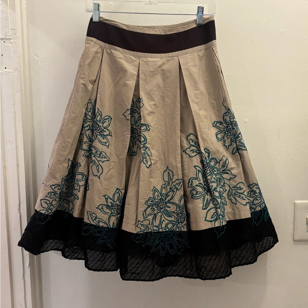 Anthropologie Embroidered A-line Skirt
